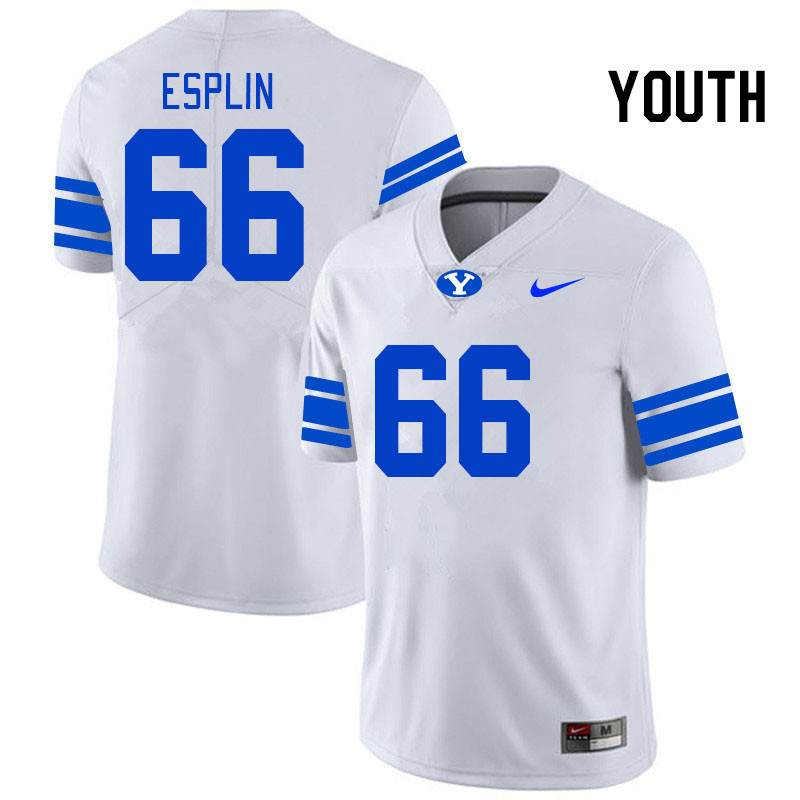 Youth #66 Zoom Esplin BYU Cougars College Football Jerseys Stitched-White - Click Image to Close